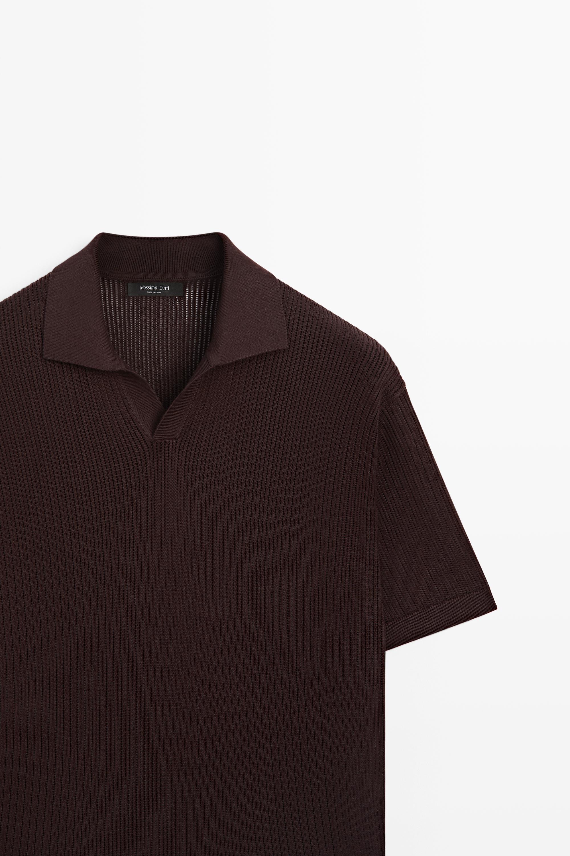 Cotton-blend V-neck knit polo shirt